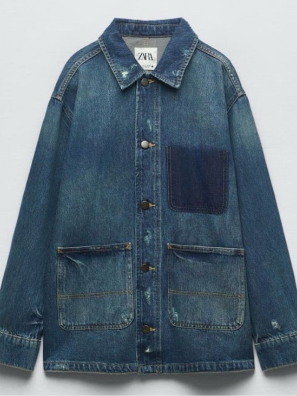 Zara Denim Distressed Oversized Jacket